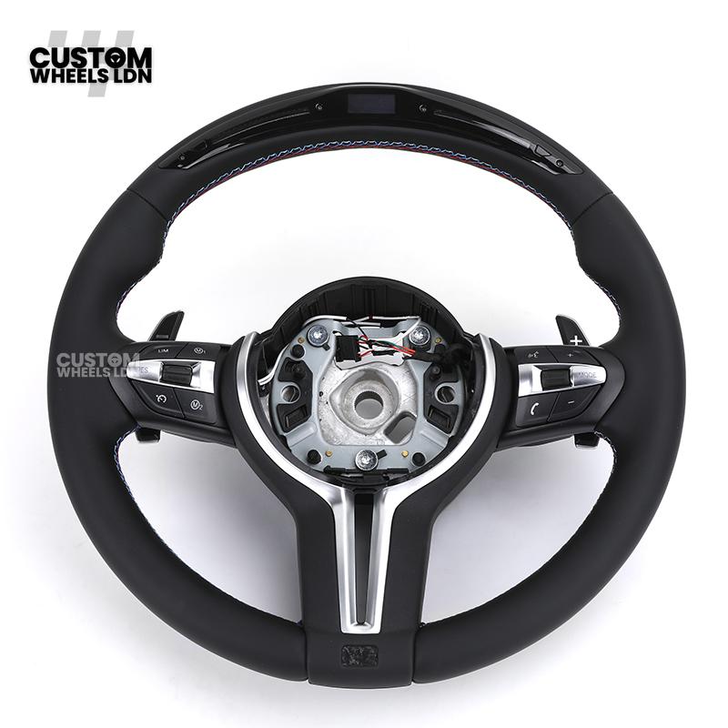 BMW Custom LED Steering Wheel – Smooth Black Leather with M Stitching & Silver Accents | Fits F20 F21 F22 F30 F31 F32 F36 F10 F11 F06 F12 F13 X1 X3 X4 X5 X6 + More