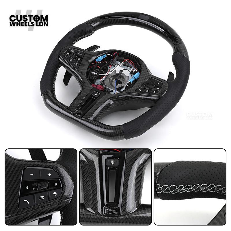 BMW Custom Carbon Heated Steering Wheel with LED Display – M-Stitch – Flat Bottom - Lane Assist – Fits F20 F22 F23 F30 F31 F32 F33 F36 F87 F80 F82 F10 F12 F13 + more