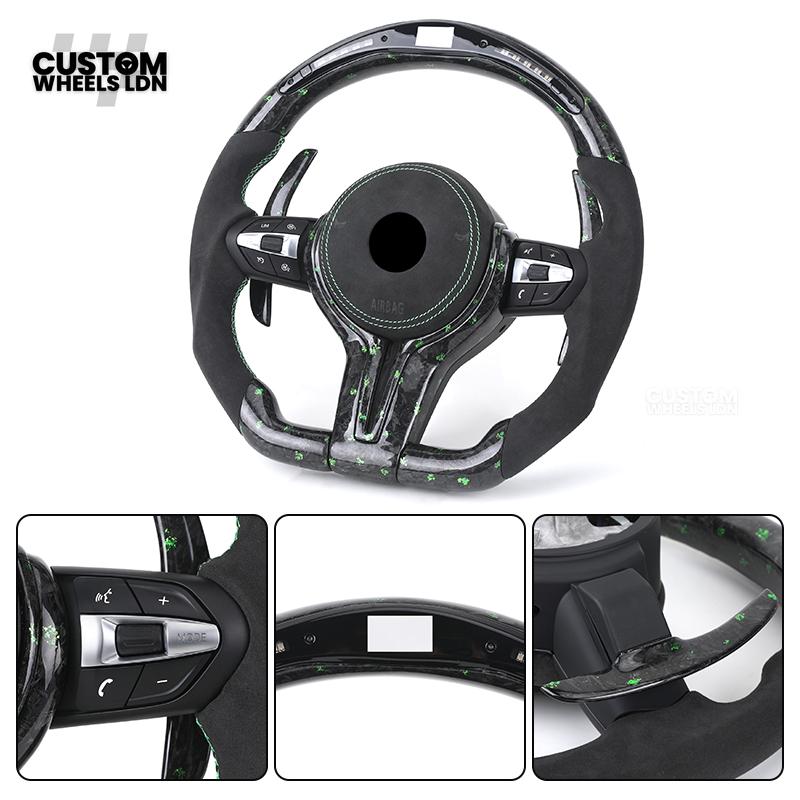 BMW Custom Green Forged Carbon LED Steering Wheel with Green Stitching | M Performance Style | Plug & Play | Fits F20 F22 F30 F32 F36 F80 F87 E90 E92 E93 + more