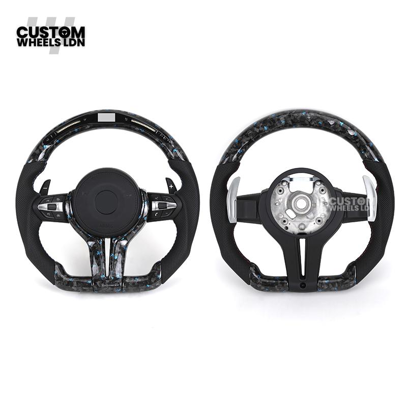 BMW Custom Forged Carbon Steering Wheel with Blue Flake & LED Display | Plug & Play | Complete Wheel | Fits F20 F21 F22 F23 F30 F31 F32 F33 F36 F80 F87 E82 E88 E90 E92 E93 + More