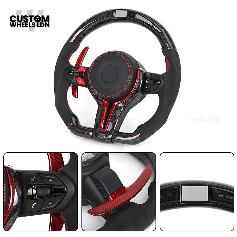 BMW Custom Forged Carbon Steering Wheel with Red Flake, LED Display & Red Paddles | Plug & Play | Complete Wheel | Fits F20 F21 F22 F23 F30 F31 F32 F33 F36 F80 F87 E82 E88 E90 E92 E93 + More
