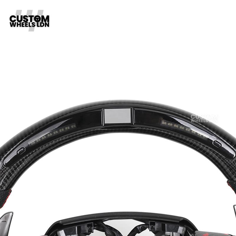 Toyota Custom LED Carbon Steering Wheel – Red Stitch, Perforated Grips, Flat Bottom | Built-In Rev Counter Display | Fits GR Yaris, GR Supra, Camry, Corolla + more | Plug & Play | Full Carbon Retrofit Upgrade