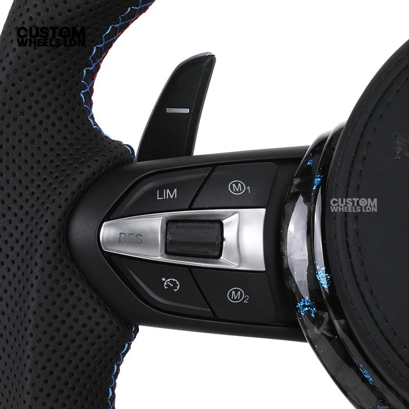 BMW Custom Forged Carbon Steering Wheel with Blue Flake & LED Display | Plug & Play | Complete Wheel | Fits F20 F21 F22 F23 F30 F31 F32 F33 F36 F80 F87 E82 E88 E90 E92 E93 + More