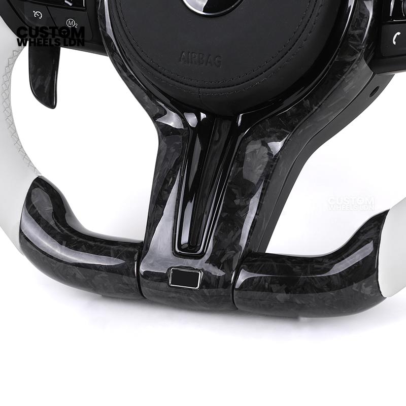 BMW Forged Carbon & White LED Steering Wheel | Paddle Shifters | M Badge | Flat Bottom | Plug & Play | Fits 1 2 3 4 5 Series (F & E Series) + more | Complete Wheel