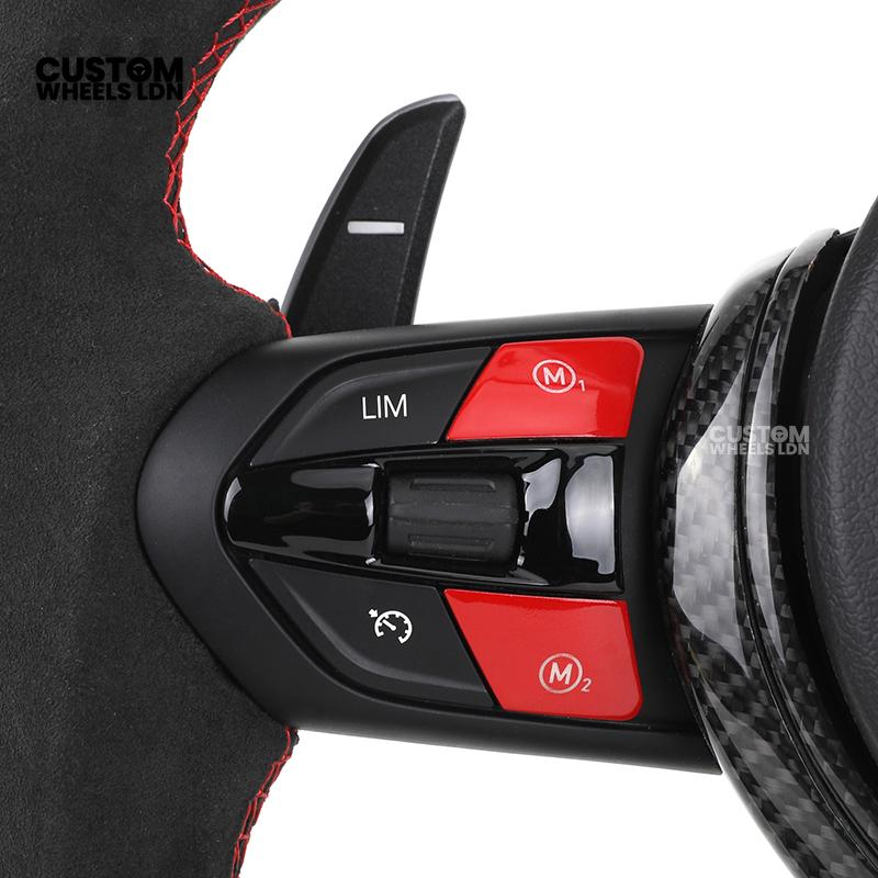 BMW Custom LED Steering Wheel – Gloss Carbon Fibre with Alcantara & Red Accents | M-Sport Style | Fits 3/4/5 Series, X Models + more | Plug & Play | Fits older models