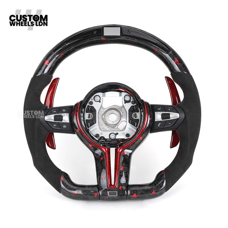 BMW Custom Forged Carbon Steering Wheel with Red Stitching, Red LED Display & Paddles | Complete Plug & Play | Fits BMW F20 F21 F22 F23 F30 F31 F32 F33 F36 F80 F87 E82 E88 E90 E92 E93 + more