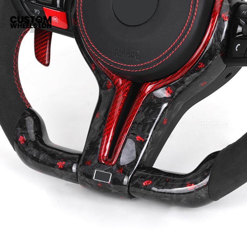 BMW Custom Forged Carbon Steering Wheel with Red Flake, LED Display & Red Paddles | Plug & Play | Complete Wheel | Fits F20 F21 F22 F23 F30 F31 F32 F33 F36 F80 F87 E82 E88 E90 E92 E93 + More