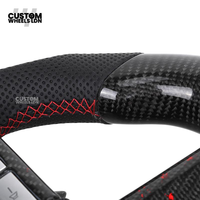 Toyota Custom LED Carbon Steering Wheel – Red Stitch, Perforated Grips, Flat Bottom | Built-In Rev Counter Display | Fits GR Yaris, GR Supra, Camry, Corolla + more | Plug & Play | Full Carbon Retrofit Upgrade