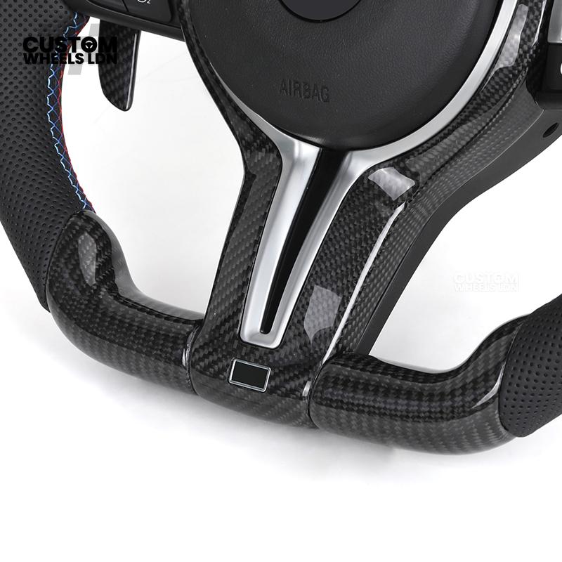 BMW Custom LED Steering Wheel – Carbon Fibre with M-Stitching, Perforated Leather, Flat Bottom | Fits 1/2/3/4 Series, X1, X2 + more | Fits older models