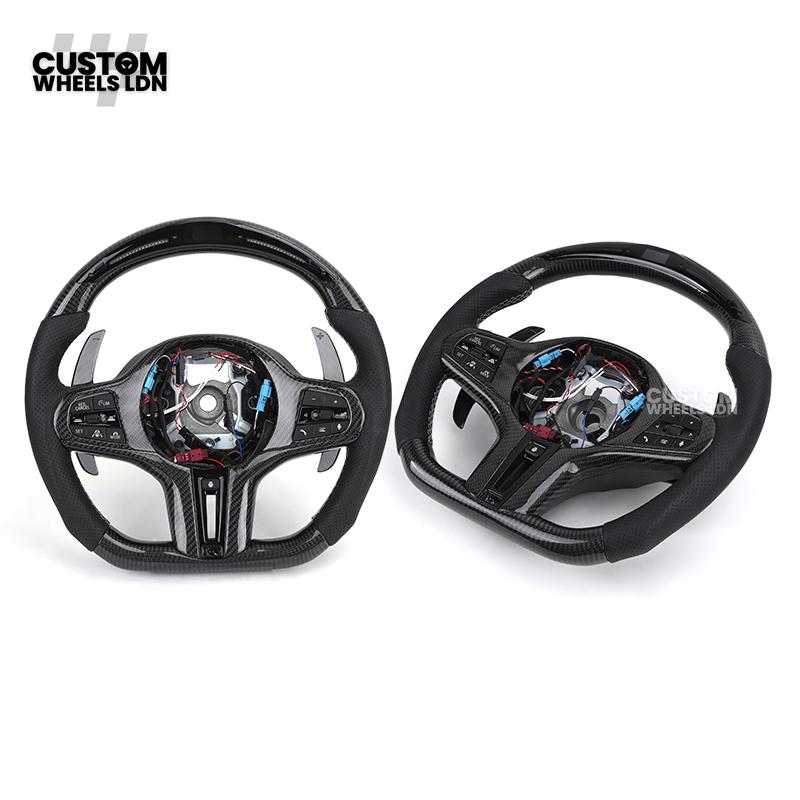 BMW Custom Carbon Heated Steering Wheel with LED Display – M-Stitch – Flat Bottom - Lane Assist – Fits F20 F22 F23 F30 F31 F32 F33 F36 F87 F80 F82 F10 F12 F13 + more