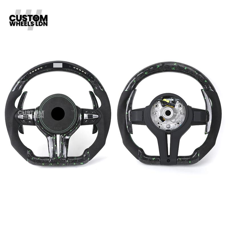 BMW Custom Green Forged Carbon LED Steering Wheel with Green Stitching | M Performance Style | Plug & Play | Fits F20 F22 F30 F32 F36 F80 F87 E90 E92 E93 + more