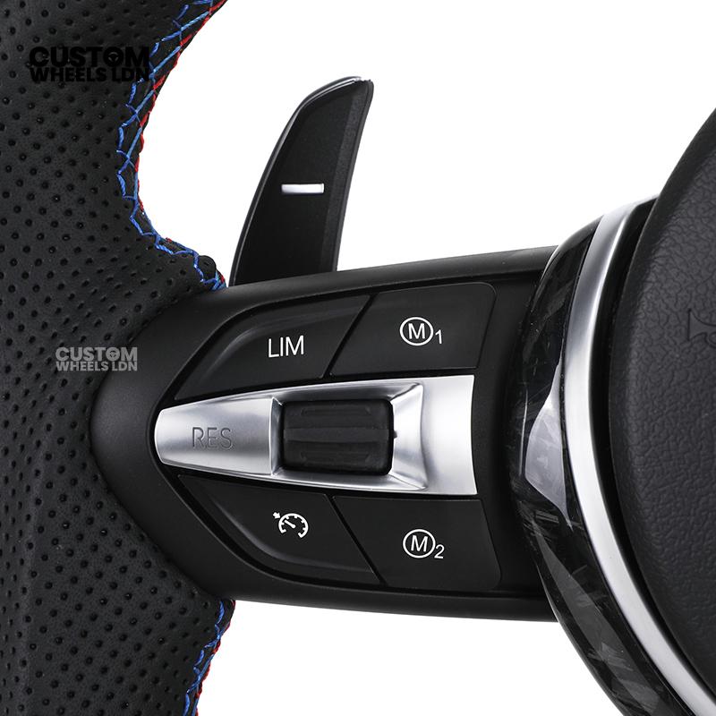 BMW Custom Forged Carbon LED Steering Wheel with Perforated Leather, Silver Accents & M-Sport Stitching | Complete Plug & Play | Fits BMW F20 F21 F22 F23 F30 F31 F32 F33 F36 F80 F87 E82 E88 E90 E92 E93 + more