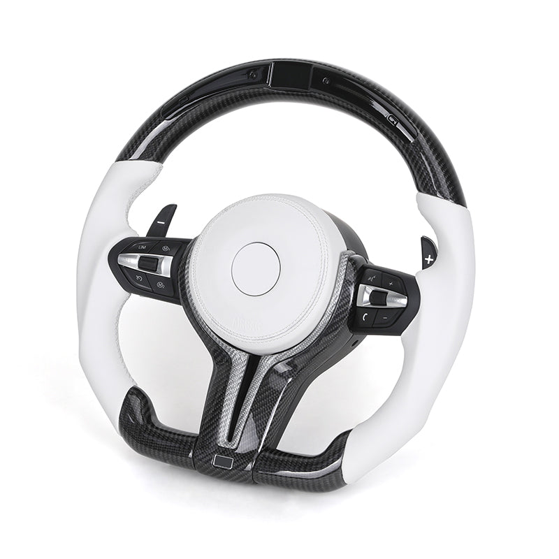BMW Custom Steering Wheel For F series White Leather and Carbon Fibre