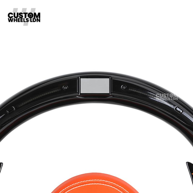 BMW Custom LED Steering Wheel – Gloss Black with Orange Leather | Fits 1/2/3/4 Series, X1, X2 + more | Flat Bottom