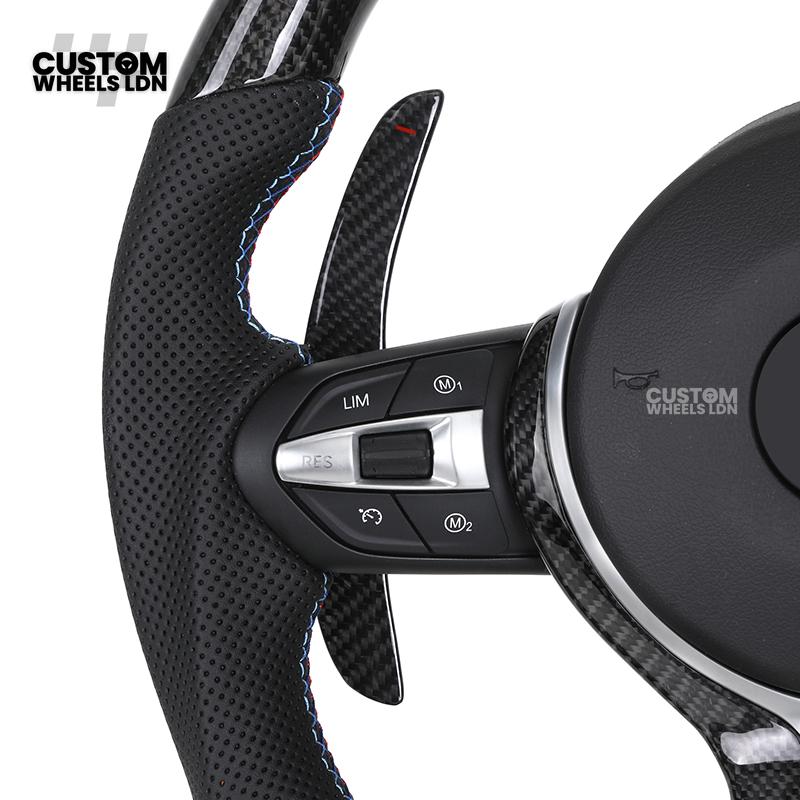BMW Custom LED Steering Wheel – Carbon Fibre with M-Stitching, Perforated Leather, Flat Bottom | Fits 1/2/3/4 Series, X1, X2 + more | Fits older models