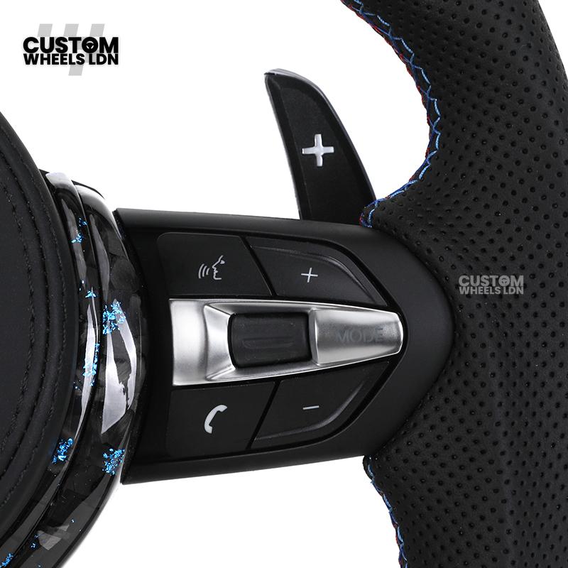 BMW Custom Forged Carbon Steering Wheel with Blue Flake & LED Display | Plug & Play | Complete Wheel | Fits F20 F21 F22 F23 F30 F31 F32 F33 F36 F80 F87 E82 E88 E90 E92 E93 + More