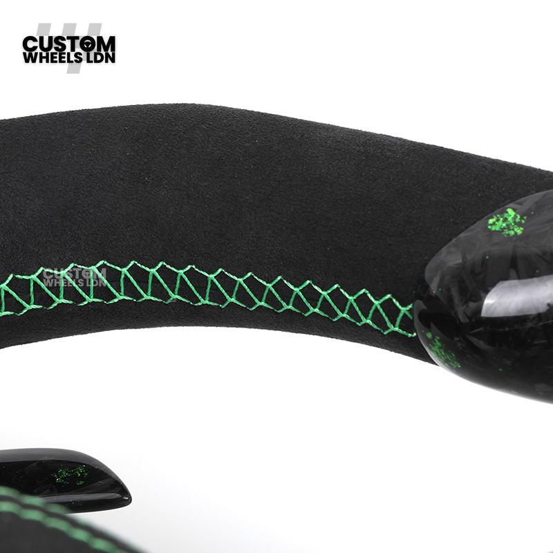 BMW Custom Green Forged Carbon LED Steering Wheel with Green Stitching | M Performance Style | Plug & Play | Fits F20 F22 F30 F32 F36 F80 F87 E90 E92 E93 + more