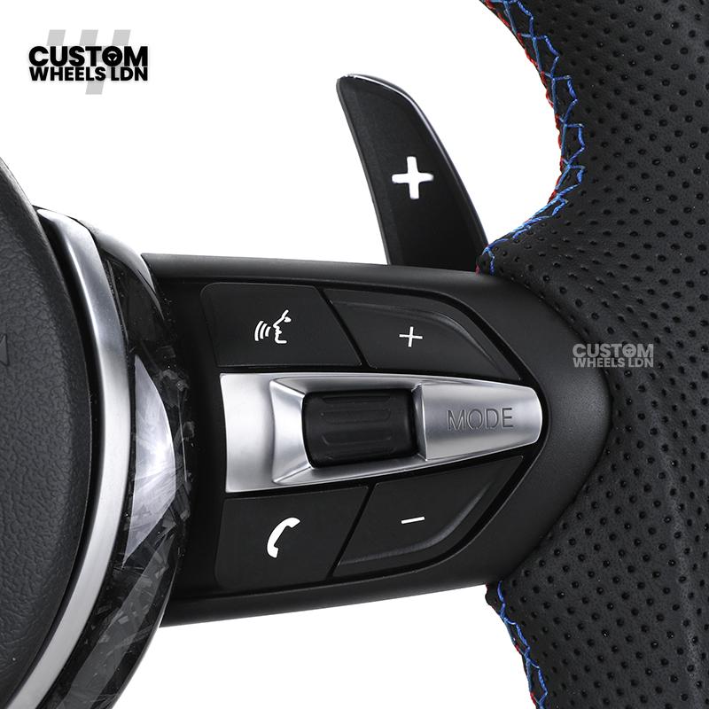 BMW Custom Forged Carbon LED Steering Wheel with Perforated Leather, Silver Accents & M-Sport Stitching | Complete Plug & Play | Fits BMW F20 F21 F22 F23 F30 F31 F32 F33 F36 F80 F87 E82 E88 E90 E92 E93 + more