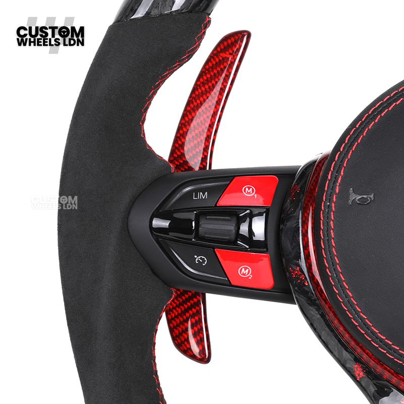 BMW Custom Forged Carbon Steering Wheel with Red Flake, LED Display & Red Paddles | Plug & Play | Complete Wheel | Fits F20 F21 F22 F23 F30 F31 F32 F33 F36 F80 F87 E82 E88 E90 E92 E93 + More