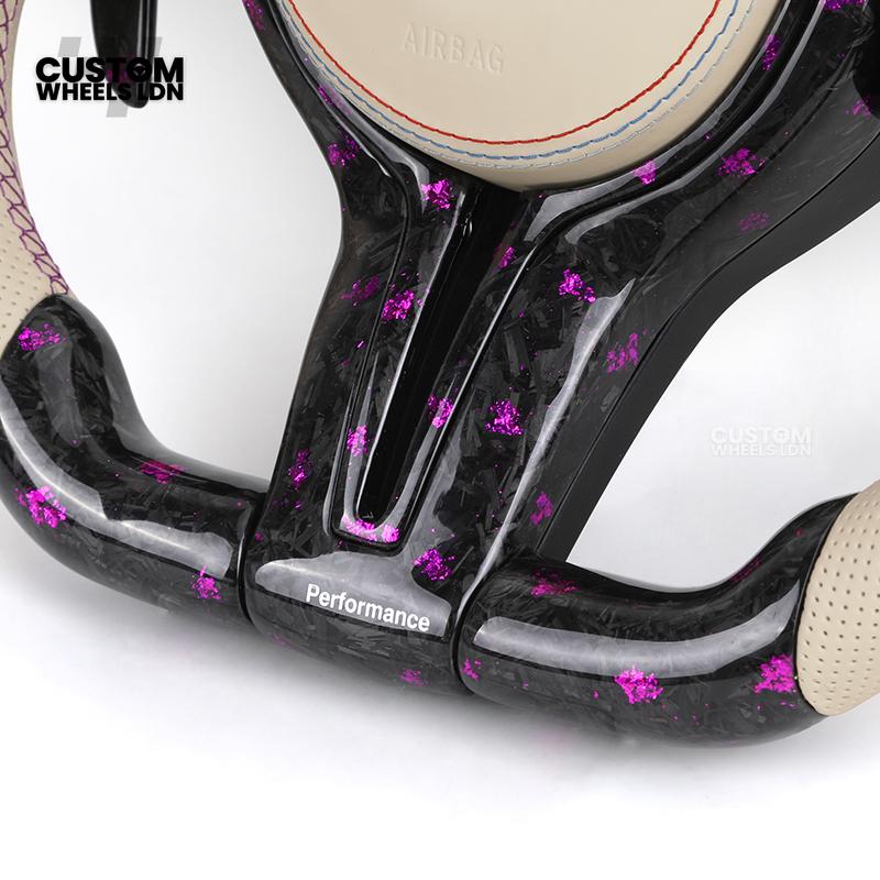 BMW Custom Purple Forged Carbon LED Steering Wheel | Cream Leather Grip | M Performance Style | Plug & Play | Fits F20 F22 F30 F32 F36 F80 F87 E90 E92 E93 + more