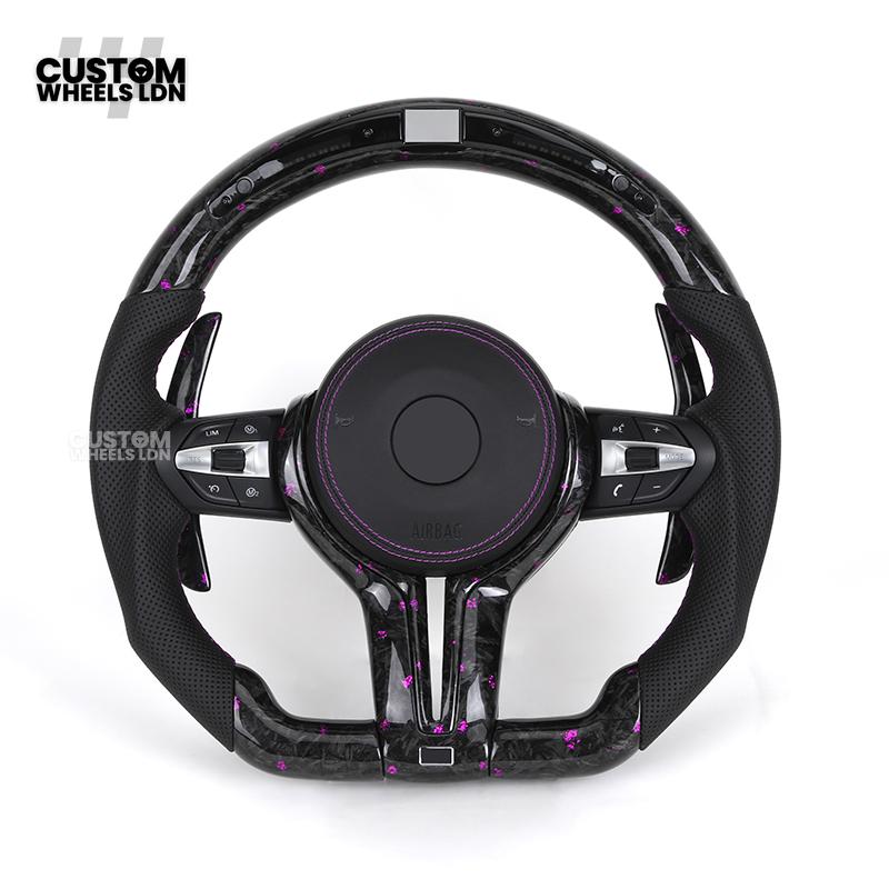 BMW Custom Purple Forged Carbon LED Steering Wheel | Perforated Leather Grip | Purple Stitching | Plug & Play | Fits F20 F22 F30 F32 F36 F80 F87 E90 E92 E93 + more