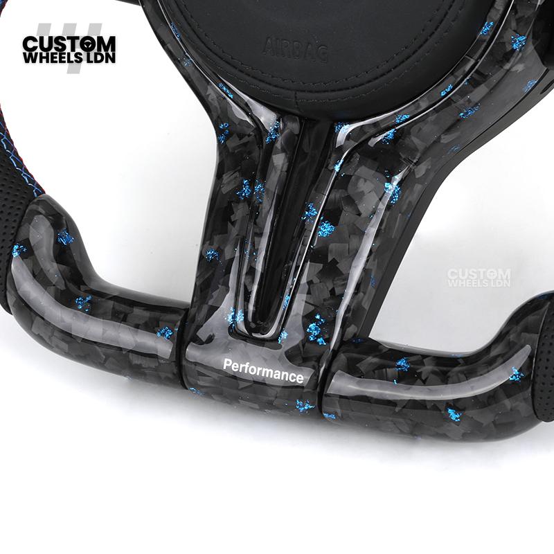 BMW Custom Forged Carbon Steering Wheel with Blue Flake & LED Display | Plug & Play | Complete Wheel | Fits F20 F21 F22 F23 F30 F31 F32 F33 F36 F80 F87 E82 E88 E90 E92 E93 + More