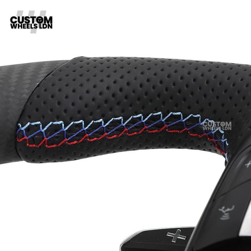 BMW Custom LED Steering Wheel – Satin Carbon Fibre & Perforated Leather with M-Stitching | Fits 3/4/5 Series, X3, X4 + more | Plug & Play | Fits older models