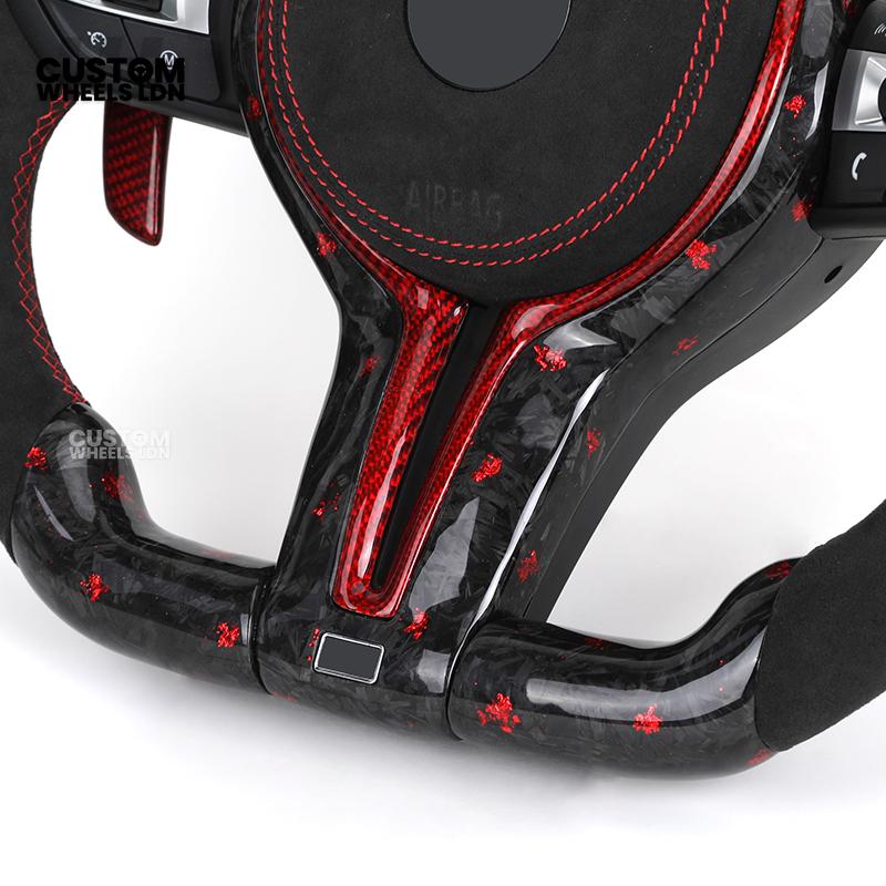 BMW Custom Forged Carbon Steering Wheel with Red Stitching, Red LED Display & Paddles | Complete Plug & Play | Fits BMW F20 F21 F22 F23 F30 F31 F32 F33 F36 F80 F87 E82 E88 E90 E92 E93 + more