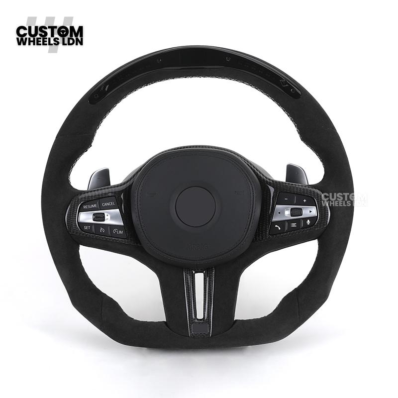 BMW Custom LED Alcantara Flat Bottom Steering Wheel – Carbon Trim – Fits F20 F22 F30 F32 F36 F80 F82 F87 F10 F12 F13 + more