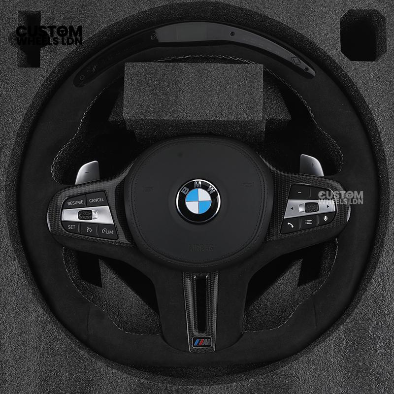 BMW Custom LED Alcantara Flat Bottom Steering Wheel – Carbon Trim – Fits F20 F22 F30 F32 F36 F80 F82 F87 F10 F12 F13 + more
