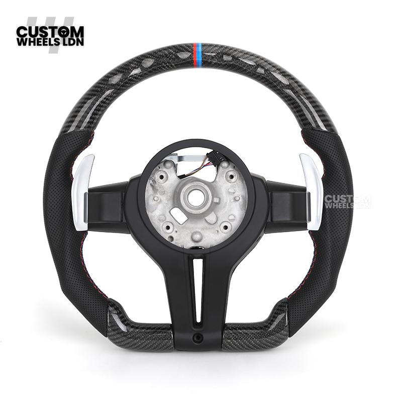 BMW Custom Carbon Fibre Steering Wheel – Blue Trim | Perforated Leather | M-Stripe Marker | Plug & Play | Fits 1 Series F20, 2 Series F22, 3 Series F30, 4 Series F32, M2, M3, M4 + more