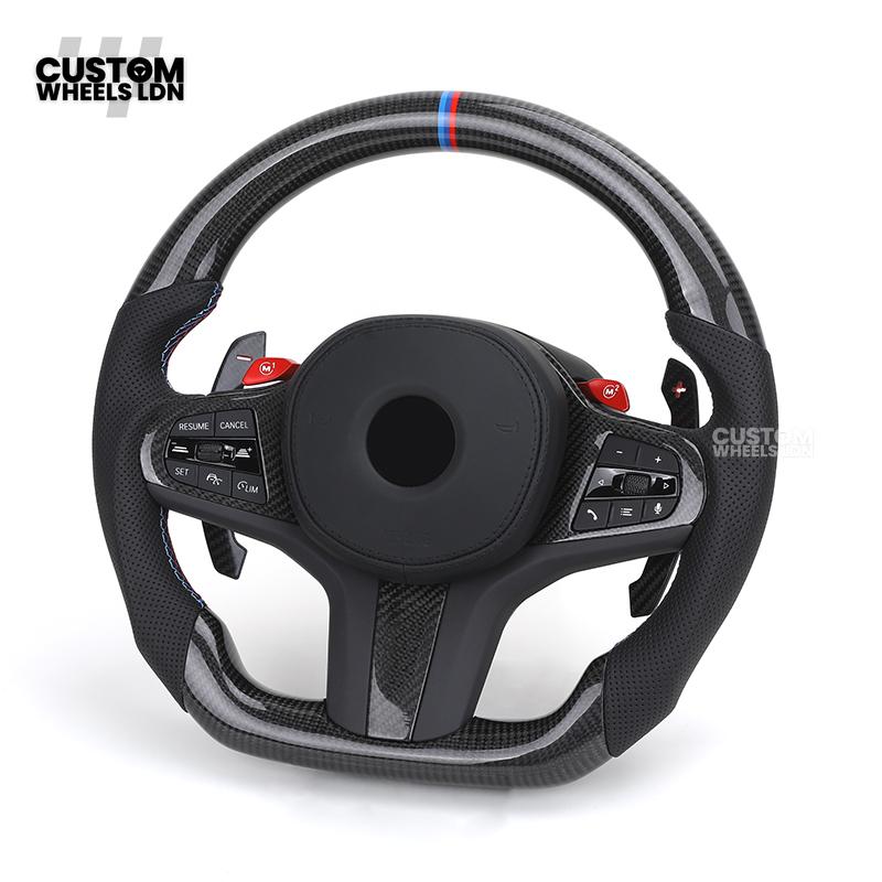 BMW Custom G Series Carbon Steering Wheel with M1/M2 Buttons & Carbon Paddles – Flat Bottom – Fits G20 G21 G22 G23 G30 G31 G32 G14 G15 G16 G01 G02 + more