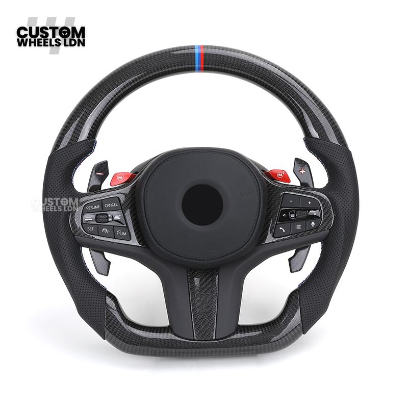 BMW Custom G Series Carbon Steering Wheel with M1/M2 Buttons & Carbon Paddles – Flat Bottom – Fits G20 G21 G22 G23 G30 G31 G32 G14 G15 G16 G01 G02 + more
