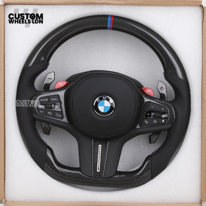 BMW Custom G Series Carbon Steering Wheel with M1/M2 Buttons & Carbon Paddles – Flat Bottom – Fits G20 G21 G22 G23 G30 G31 G32 G14 G15 G16 G01 G02 + more