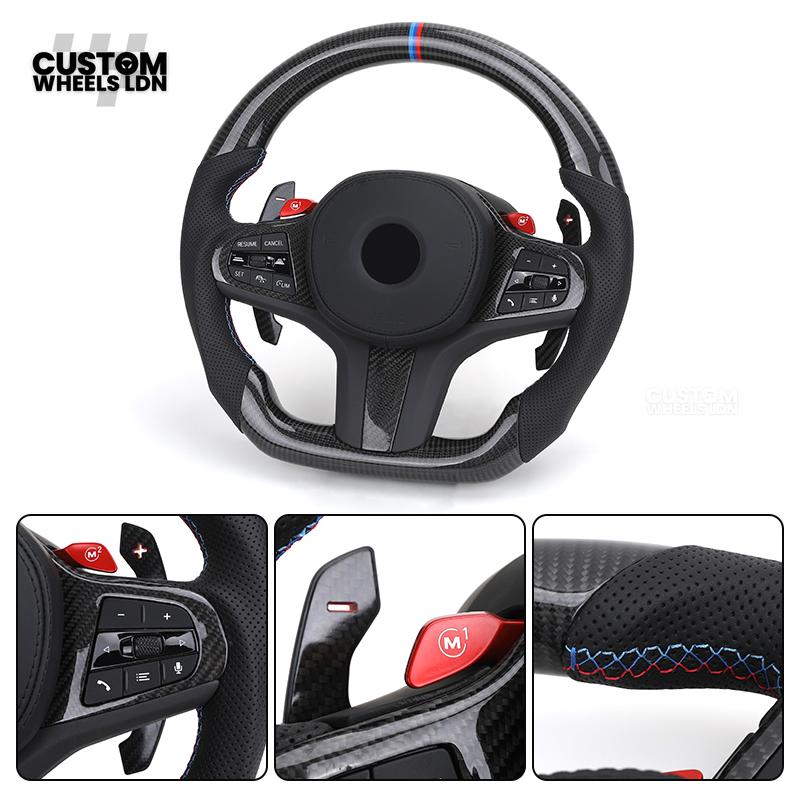 BMW Custom G Series Carbon Steering Wheel with M1/M2 Buttons & Carbon Paddles – Flat Bottom – Fits G20 G21 G22 G23 G30 G31 G32 G14 G15 G16 G01 G02 + more