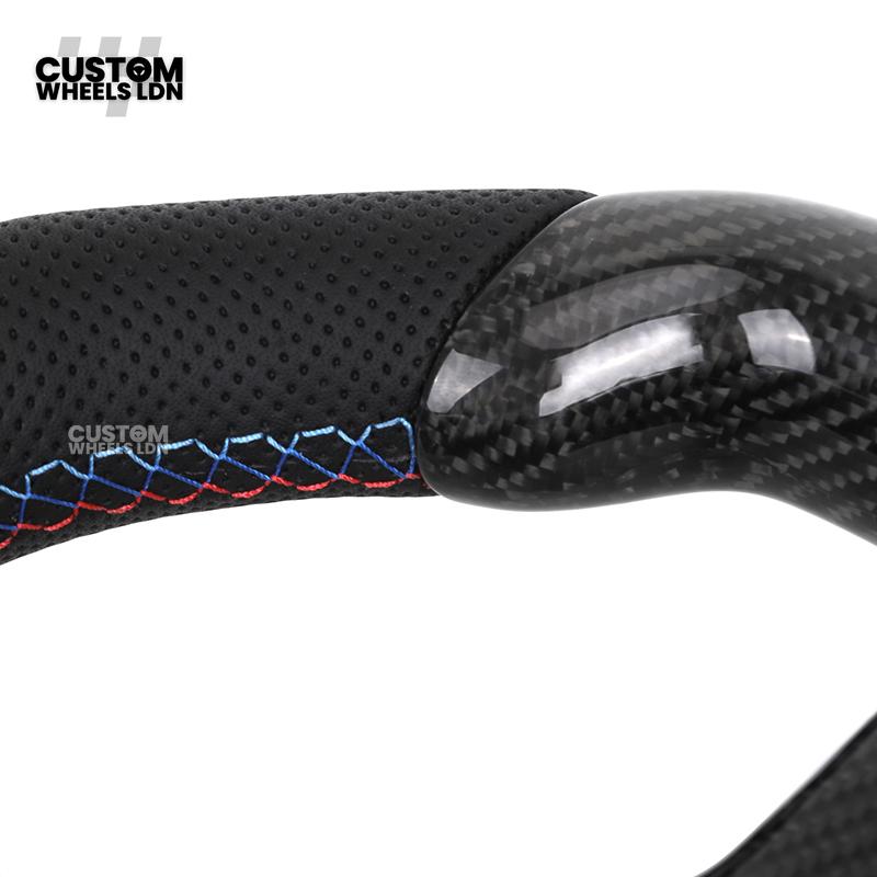 BMW Custom Carbon Fibre Steering Wheel – Blue Trim | Perforated Leather | M-Stripe Marker | Plug & Play | Fits 1 Series F20, 2 Series F22, 3 Series F30, 4 Series F32, M2, M3, M4 + more