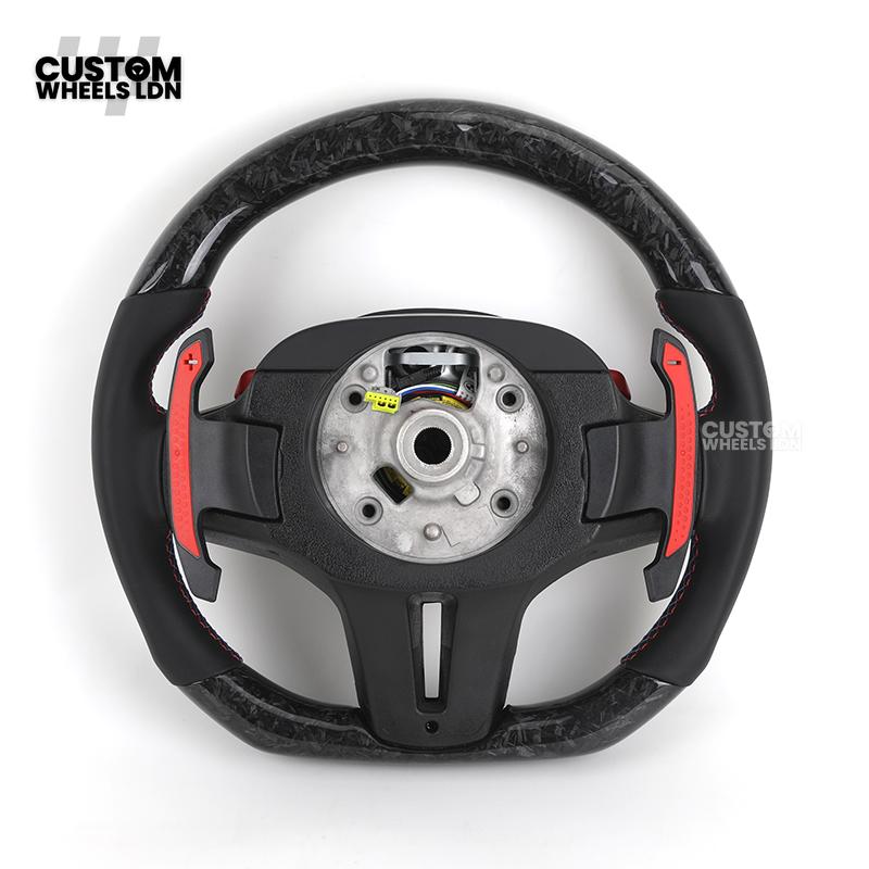 BMW Custom G Series Forged Carbon Steering Wheel with LED Display & Carbon Paddles – Flat Bottom – Fits G20 G21 G22 G23 G30 G31 G32 G14 G15 G16 G01 G02 + more