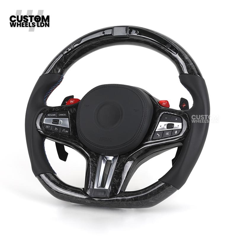 BMW Custom G Series Forged Carbon Steering Wheel with LED Display & Carbon Paddles – Flat Bottom – Fits G20 G21 G22 G23 G30 G31 G32 G14 G15 G16 G01 G02 + more