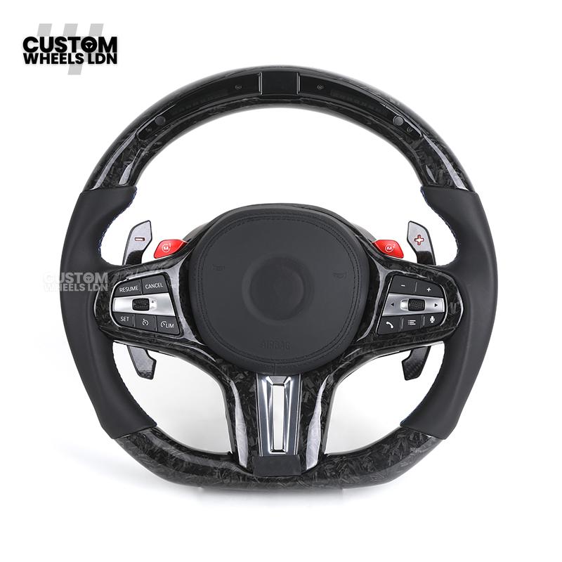 BMW Custom G Series Forged Carbon Steering Wheel with LED Display & Carbon Paddles – Flat Bottom – Fits G20 G21 G22 G23 G30 G31 G32 G14 G15 G16 G01 G02 + more
