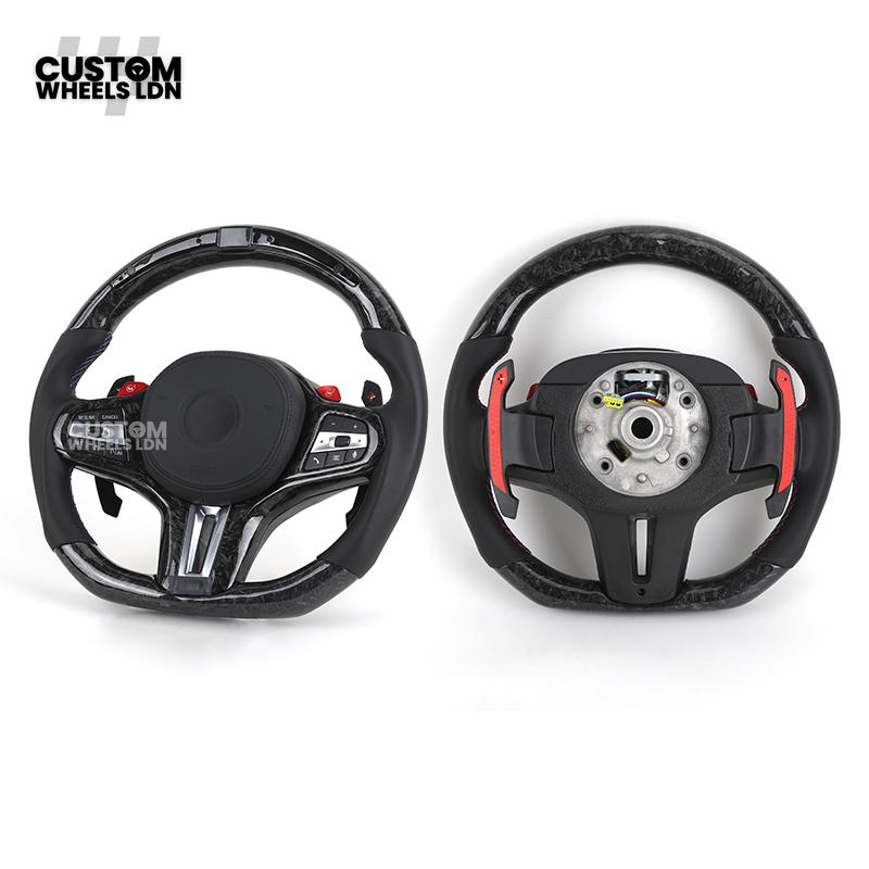BMW Custom G Series Forged Carbon Steering Wheel with LED Display & Carbon Paddles – Flat Bottom – Fits G20 G21 G22 G23 G30 G31 G32 G14 G15 G16 G01 G02 + more