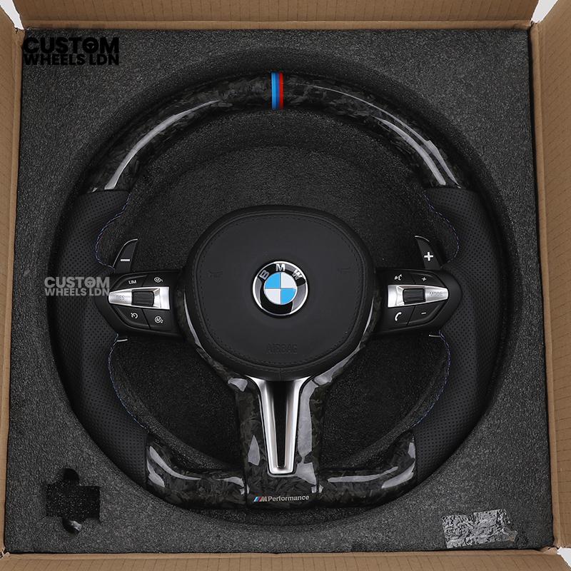 BMW Custom Forged Carbon M Performance Steering Wheel | Blue M Stitching | Thin Paddles | Plug & Play | Complete Wheel | Fits 1 Series, 2 Series, 3 Series, 4 Series, 5 Series, F20, F22, F30, F31, F32, F33, F36, F10, E82, E90 + more