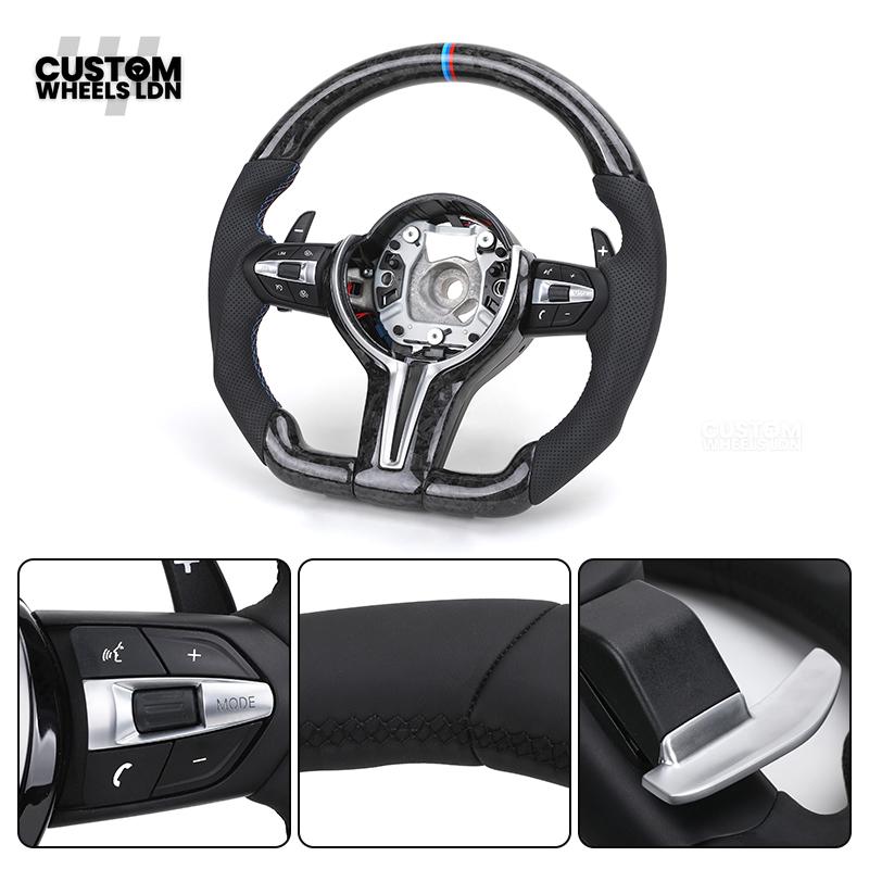 BMW Custom Forged Carbon M Performance Steering Wheel | Blue M Stitching | Thin Paddles | Plug & Play | Complete Wheel | Fits 1 Series, 2 Series, 3 Series, 4 Series, 5 Series, F20, F22, F30, F31, F32, F33, F36, F10, E82, E90 + more
