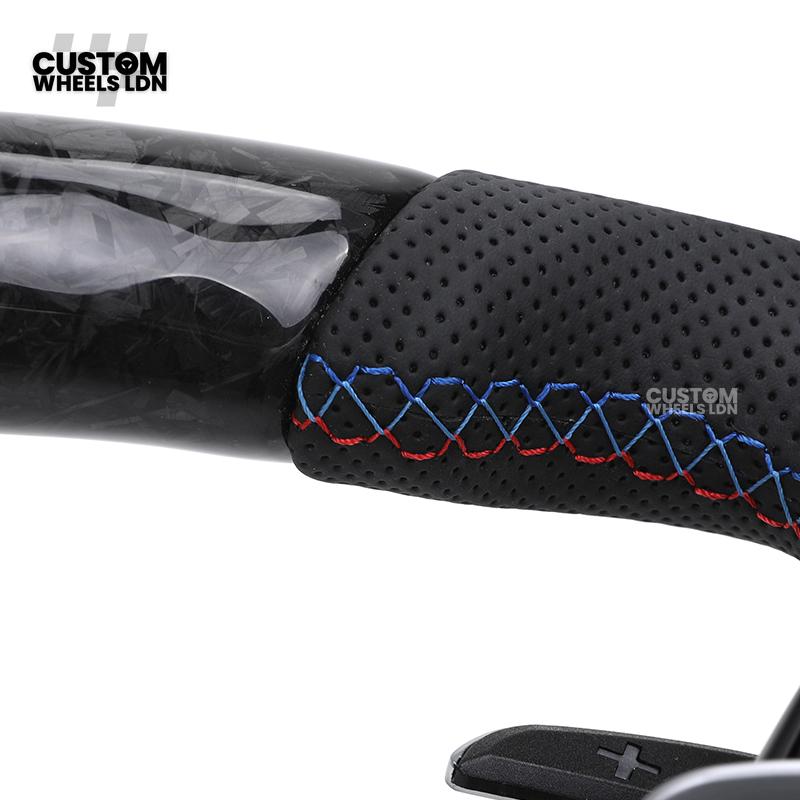 BMW Custom Forged Carbon M Performance Steering Wheel | Blue M Stitching | Thin Paddles | Plug & Play | Complete Wheel | Fits 1 Series, 2 Series, 3 Series, 4 Series, 5 Series, F20, F22, F30, F31, F32, F33, F36, F10, E82, E90 + more