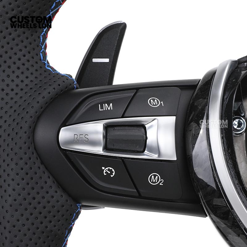 BMW Custom Forged Carbon M Performance Steering Wheel | Blue M Stitching | Thin Paddles | Plug & Play | Complete Wheel | Fits 1 Series, 2 Series, 3 Series, 4 Series, 5 Series, F20, F22, F30, F31, F32, F33, F36, F10, E82, E90 + more