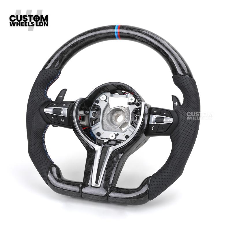 BMW Custom Forged Carbon M Performance Steering Wheel | Blue M Stitching | Thin Paddles | Plug & Play | Complete Wheel | Fits 1 Series, 2 Series, 3 Series, 4 Series, 5 Series, F20, F22, F30, F31, F32, F33, F36, F10, E82, E90 + more