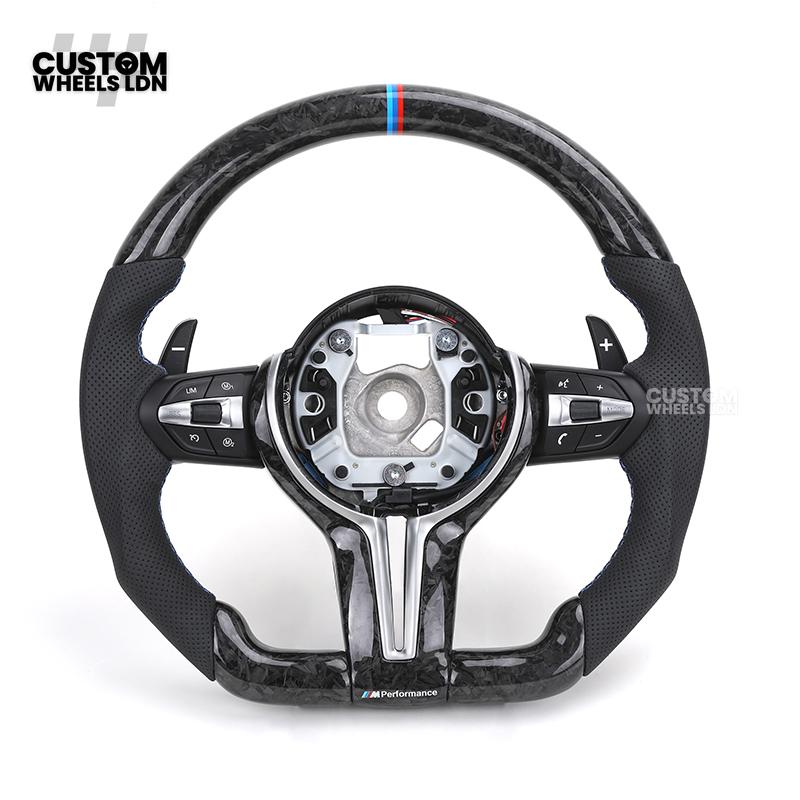 BMW Custom Forged Carbon M Performance Steering Wheel | Blue M Stitching | Thin Paddles | Plug & Play | Complete Wheel | Fits 1 Series, 2 Series, 3 Series, 4 Series, 5 Series, F20, F22, F30, F31, F32, F33, F36, F10, E82, E90 + more