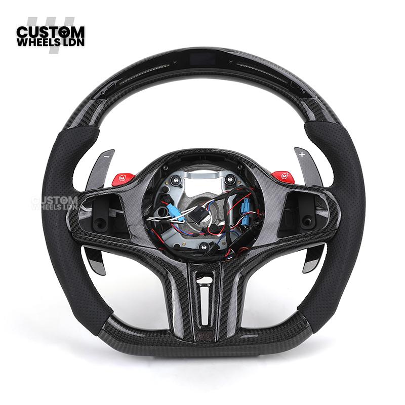 BMW Custom Carbon LED Heated Steering Wheel with Red M1/M2 Buttons – Flat Bottom – Fits F20 F22 F30 F32 F36 F80 F82 F87 F10 F12 F13 + more