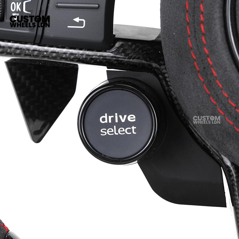 Audi Custom R8-Style Flat Bottom Steering Wheel – Alcantara Grip, Carbon Top & Bottom, Red Stitching, Carbon Paddles, Start Button | Fits A4, A5, S5, A6, A7, S6, S7, Q5, SQ5 + more | Plug & Play | With Airbag | Upgrade for Older Models Available