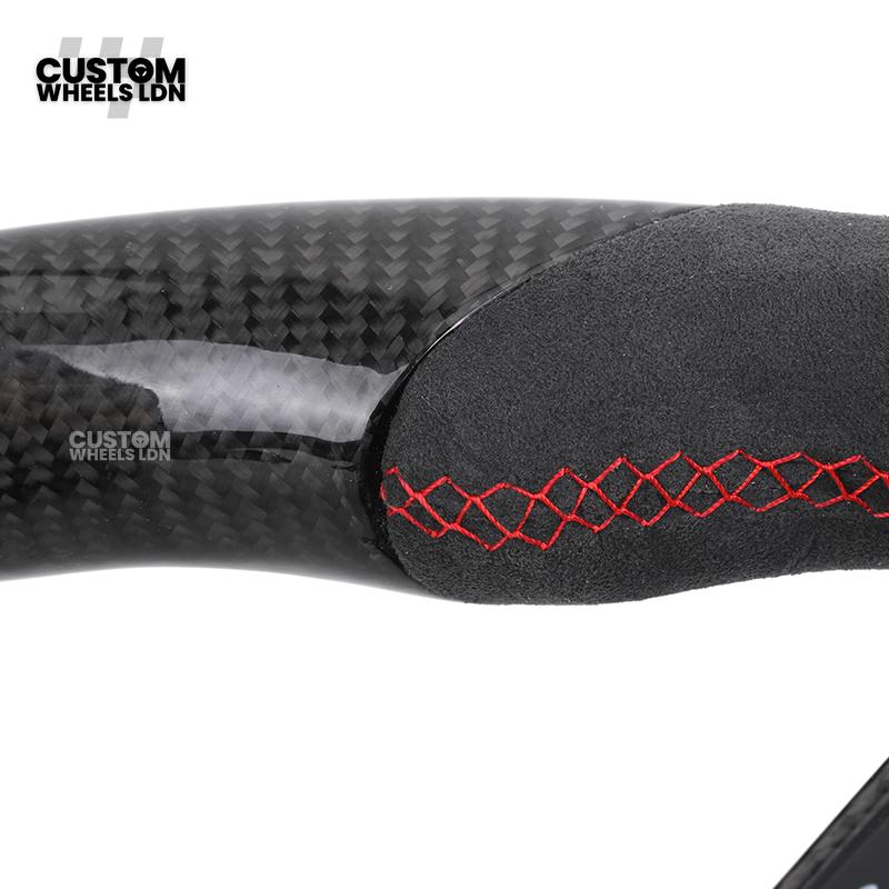 Audi Custom R8-Style Flat Bottom Steering Wheel – Alcantara Grip, Carbon Top & Bottom, Red Stitching, Carbon Paddles, Start Button | Fits A4, A5, S5, A6, A7, S6, S7, Q5, SQ5 + more | Plug & Play | With Airbag | Upgrade for Older Models Available
