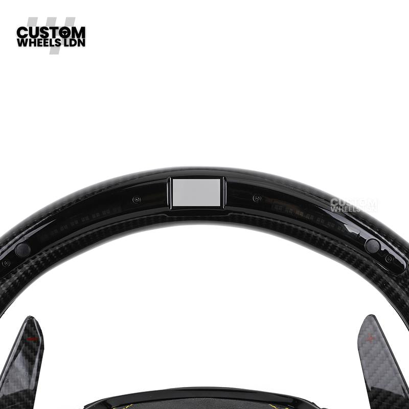 Audi Custom Q/RS Flat Bottom Steering Wheel – LED Rev Display, Alcantara Grip, Yellow Stitching, Carbon Paddles, Start Button | Fits Q3, Q5, SQ5, Q7, Q8, SQ8, RSQ8, A6, A7, S6, S7 + more | Plug & Play | With Airbag | Upgrade for Older Models Available